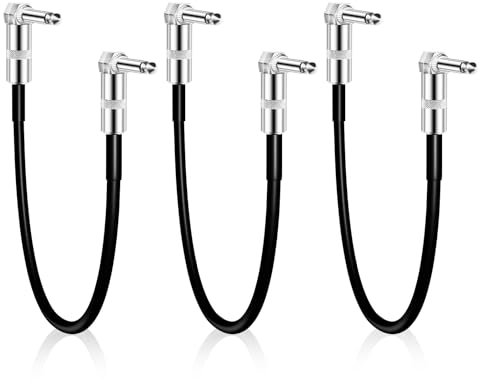 Cable de conexión para guitarra, pedal en ángulo, paquete de 3 unidades, conector jack de 6,35 mm, 18 cm, para guitarra, bajo, pedal de efectos, amplificador, teclado electrónico, mezclador, micrófono