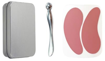 KGDUYC 3-teiliges Set Augenpads Wiederverwendbar aus 100% medizinischem Silikon in Hochwertiger Aufbewahrungsbox, Eye Pads mit Augencreme Applikator aus Metall, Reduziert Falten und feine Linien