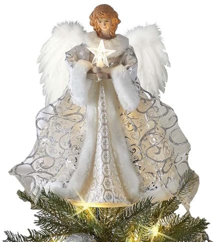 LED Christmas Angel Tree Topper - Light Up 30x20cm Angel Figurine for Home & Party Decorations
