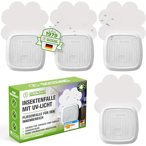 ISOTRONIC Mückenschutz Mückenstecker Gelsenstecker | Anti Mücken Insektenfalle Plug-In | gegen Stechmücken Motten Fliegen Fruchtfliegen | mit Nachtlicht | UV - Licht für Heim und Büro | 4 Stück