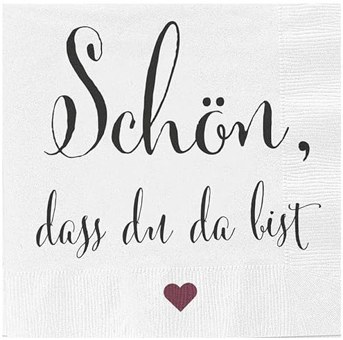 Servietten Schön dass du da bist 80 Stück Spruch Feier Fest Papier weiß 33 x 33 cm
