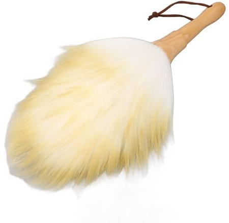 Lammwoll Staubwedel, Multifunktionaler Woll Reinigungsbürsten Staubwedel mit Buchenholzgriff für Jalousien, Tisch, Klavier (kurzer Griff)