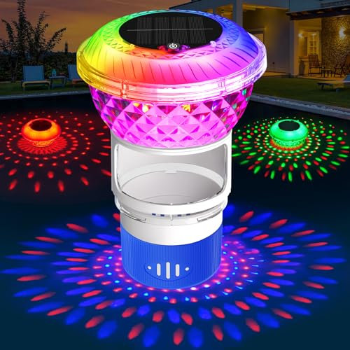 DeeprBling Dosierschwimmer Pool mit Marquee Solar Lichter, Chlor Dosierschwimmer Whirlpool mit Taste Kontrolle Bunte Lichter, Chlorschwimmer Pool Schwimmer für Chlortabletten, Einstellbare Freigabe