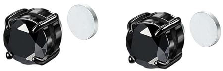 Stainless Steel Magnetic Stud Earrings for Men Women, Non-Piercing Clip On Stud Earrings Set 8mm (Black)