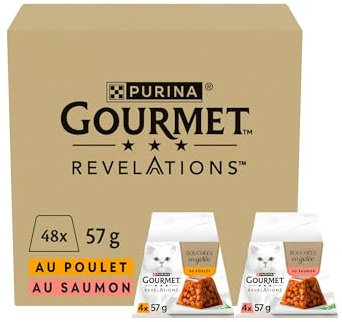 GOURMET Revelations - pâtée Chat Bouchées en Gelée au Poulet - 48 x 57 g | pâtée Chat en Gelée Riche en Poulet - Repas complet à haute teneur en protéines en boîte pratique - Repas Chat sain