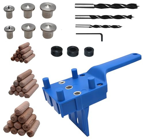 GIONAR 44PCS Dowel Jig Kit - Professional Woodworking Doweling Jig with Metal Sleeve, Complete Drill Guide Set Featuring 6/8/10mm Bits & Wooden Dowels for Exact Joinery