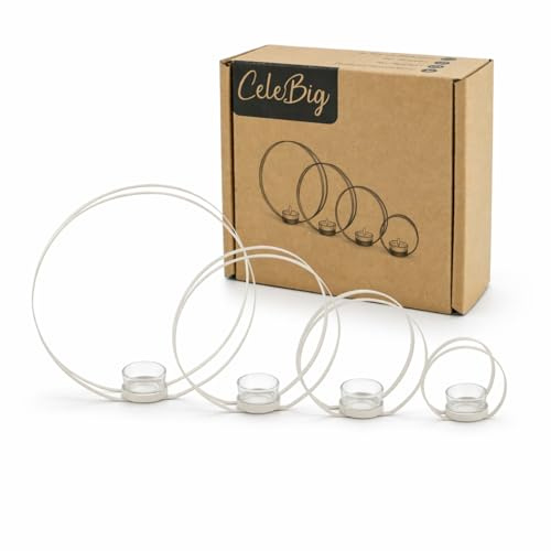 CeleBig® Kerzenständer 4er Set | Teelichthalter Beige | Kerzenhalter Beige | Kerzenhalter mit Windlicht | Kerzenständer Rund | Edle Verarbeitung | Geschenkartikel | Zeitloses Geschenk