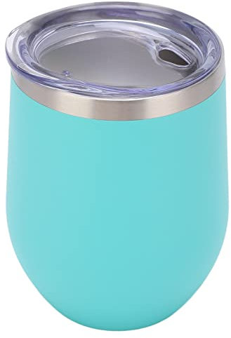 12oz Stainless Steel Wine Glass, Vacuum Insulated Stemless Cup with Lid, Double Wall Tumbler, Beautiful Design for Wine, Beer, Water, Ice Cream, Gift (Mint Green)
