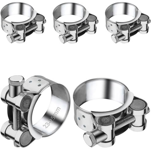 TXXATX T Bolt Hose Clamp 23-25 mm Hose Clip 5 Pieces Exhaust Clamp 304 Stainless Pipe Clamps Band Width 18 mm Adjustable Clips for Water Pipe Gas Pipe Automotive Tube Attachment