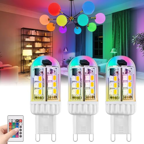 Makergroup G9 RGB Color Changing LED Light Bulbs, 20W 35W T4 G9 Halogen Replacement, Dimmable with Remote Control, Warm Color+15 RGB Colors, Memory Function and Versatile G9 Bulbs, 100-240V 3-Pack