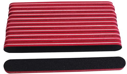 100/180 Grit Nail Files Set, 12Pcs Thickened Professional Nail Files for Natural or Acrylic Nails, Double-Sided Fingernails Buffer File for Home Salon - Black Red