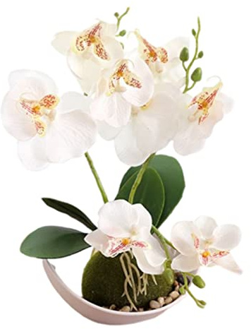 Generico 1 Pezzo Orchidee Artificiali Viola in Vaso Orchidea Farfalla Verdi Finte, Decorazione per Soggiorno, Camera da Letto, Bagno, Fiore Bianco, 27 cm (bianco)