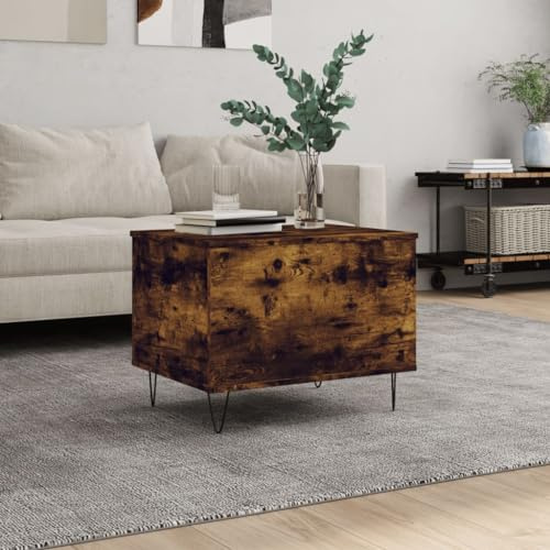 SKTQYQO Moderner Wohnzimmertisch mit Tischplatte aus Rauch-Eiche, mehrschichtiges Hartholz und Metallbeinen, vielseitiger Tisch für Wohnzimmer mit großem Tisch
