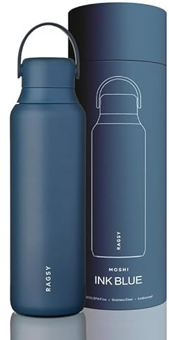 RAGSY Moshi Thermoflasche – Edelstahlflasche mit Keramikbeschichtung, extrem robust, BPA-frei, auslaufsicher, mit langer Wärme- und Kältespeicherung für jede Art von Getränken - Ink Blue - 600 ml