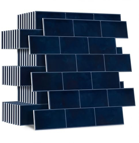 Peel and Stick Tiles for Kitchen: Self Adhesive Back Splash for Bathroom - 3D Stick on Splashback Subway Backsplash for Bath - Walls Stickers Tile Stickers Metro Square, Upgrade Thicker 10 Sheets