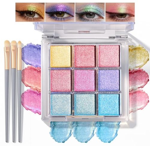 9 Colours Chameleon Eyeshadow,Shimmer Eyeshadow Palette | with Brushes, Multichrome Eye Shadow Highlighter, Highly Pigmented Metallic for Party Carvinal Festival Eye Makeup,Set C