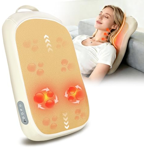 Shiatsu Nackenmassagegerät Rücken Massagekissen, Kabellos Knetmassagegerät mit 3 Intensitäten, Wärme & Rollfunktion, zur Schmerzlinderung, für Zuhause Büro Auto