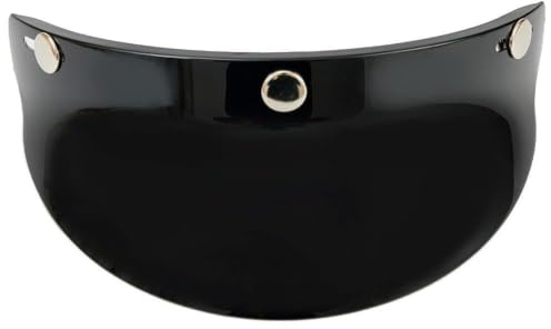 Helmvisier Motorradhelm Visier 3-Snap Sonnenvisier Windschutz Anti-Fog für Offenes Gesicht Retro Mopedhelm Schwarz 9.8 Zoll