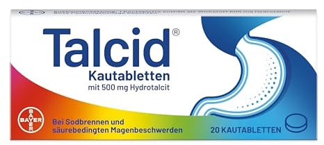 Talcid Kautabletten | Sodbrennen und saures Aufstoßen | schützt Magen und Speiseröhre | Nr. 1 meistverkauftes Mittel gegen Sodbrennen | 20 Stück