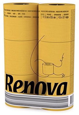 Renova 24 Pack Yellow Toilet Paper Yellow Luxurious Soft and Absorbent Bathroom Tissue – 24 Roll Pack with 140 Sheets Per Roll, Dermatologically Tested, Colorfast Design, Premium Quality Virgin Pulp