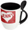 Namenstasse Jenny - Löffel-Tasse mit Namens-Motiv Blumenherz - Becher, Kaffeetasse, Kaffeebecher, Mug - Schwarz