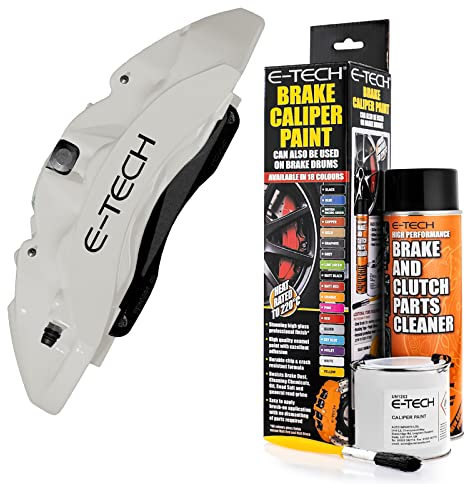 E-TECH White Brake Caliper/Drum Paint - EBCP-W - Complete Kit Inc Paint/Cleaner & Brush