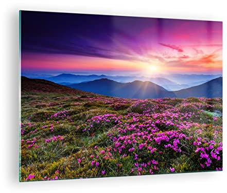 Bilder auf Glas Wiese Berg Himmel Landschaft Glasbild 70x50cm Wandbilder Dekoration Wohnzimmer Schlafzimmer Küche Deko Klein Wanddeko Bild im Glas Wand Kunstdruck Art Modern Wall Decor GAA70x50-2719