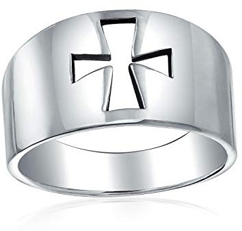 Bling Jewelry Einfacher Religiöser Heiliger Johannes Christlicher Breiter Ausschnitt Kreuz Siegelring Für Frauen Teenager Männer .925 Sterlingsilber Glänzend Poliert