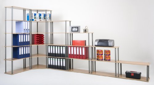 Wohnregal 108 x 68,5 x 30 cm Ahorn/Buche, Stahlrohr silber, 4 Böden, Marke: Szagato, Made in Germany (Ordnerregal Bücherregal Büroregal Holzregal Lagerregal)