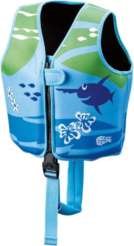 Beco-Sealife Schwimmweste Kinder 1-3 Jahren, Schwimmlernweste für Kinder von 15-19 kg mit variablen Auftriebskörpern, Beingurt und langem Reißverschluss – in Blau/Grün