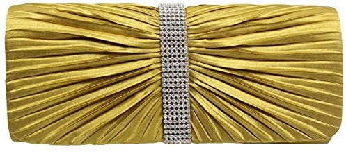 wiwsi Elegante Clutch mit plissiertem Satin-Kristall-Medaillon in der Mitte, gold, H=4'' W=10'' D=2''
