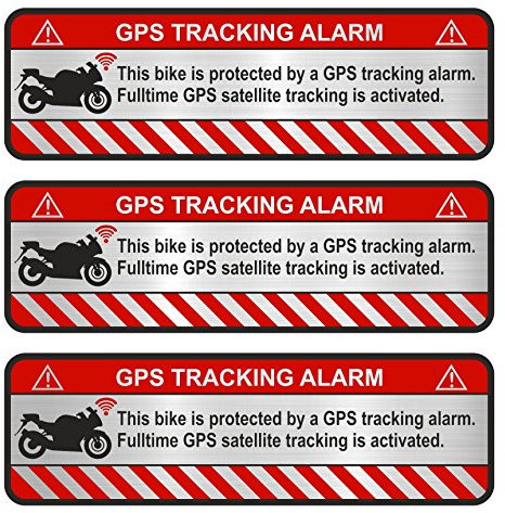 9x GPS Aufkleber Fahrrad Motorrad Auto -Finest Folia Alarm Warnung Anti Diebstahl Sticker Tracker gesichert (Aluminium Schliff Silber, R056 Motorrad)