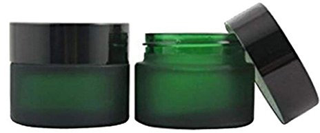 Lot de 3 pots de crème vides rechargeables en verre vert de 30 ml avec bouchon noir pour baume, crème, baume à lèvres, lotions et produits faits maison