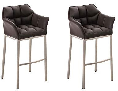 CLP 2er Set Barhocker DAMASO Kunstleder mit 4-Fuß Gestell I 2X Barstuhl Mit Sesselförmigem Sitz I Erhältlich, Farbe:braun, Gestell Farbe:Edelstahl