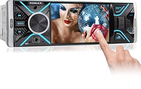 XOMAX XM-V417 Autoradio mit 4.1 / 10 cm Touchscreen Bildschirm I Bluetooth I USB, SD, AUX I Anschlüsse für Rückfahrkamera und Lenkradfernbedienung I 7 Beleuchtungsfarben I 1 DIN