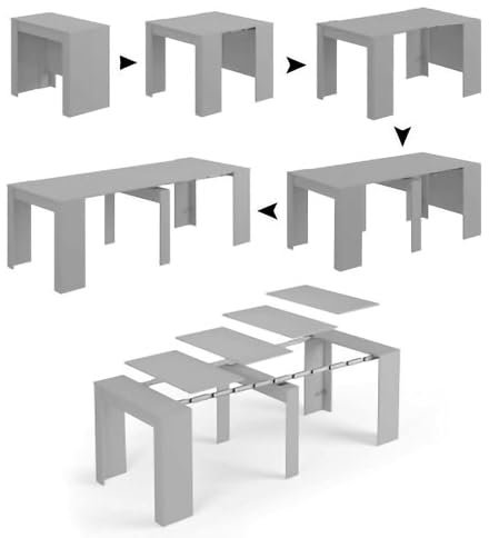 Dmora - Ausziehbarer Tisch Compton, ausziehbarer Esstisch, Tisch mit Mehrzweckverlängerungen, ausziehbar auf bis zu 10 Sitzplätze, 51/237 x 90 x 78 cm, Zement