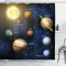 ABAKUHAUS Platz Duschvorhang, Sonnensystem-Planeten, Stoffliches Gewebe Badezimmerdekorationsset mit Haken, 175 x 220 cm, Nachtblau