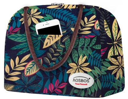 AOSBOS Sac Repas Isotherme Lunch Bag Sacs à Déjeuner Portable Feuille Bleu