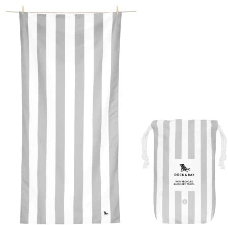Dock & Bay Strandhandtuch - Schnell trocknende Mikrofaser, ohne Sand - Kompakt, Leicht - 100% recycelt - Inklusive Beutel - Cabana Light - Goa Grey - Extra Large (200x90cm, 78x35)