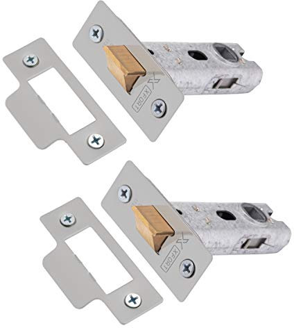 XFORT Tubular Latch, Satin Chrome, Tubular Door Latch for Internal Wooden Doors, (2 Pack, 75mm)