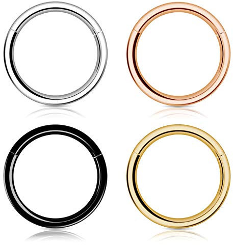 Kucheed 4 Stück Nasenring für Damen und Herren, Creolen aus Chirurgischem 316L Stahl Septum-Clicker Segmentring mit Scharnier, 8mm Hypoallergenes Conch Lobe Piercing Daith-Helix-Ring (18G 8mm)