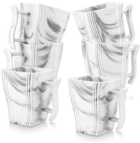 MALACASA, Serie Flora, 6 Teiligen Set Kaffeeservice Marmor Porzellan Eckig Kaffeetasse Tassen 4,5 Zoll / 11,5 * 7,5 * 11cm / 350ml Becher Kaffeebecher Set Teetasse Bechersets für 6 Personen