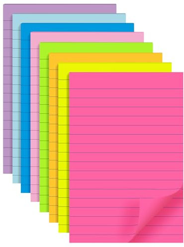 (8 Stück) linierte Haftnotizen in 8 Farben, selbstklebende Notizzettel, bunt, große quadratische Haftnotizen für Büro, Zuhause, Schule, Meeting, 320 Blatt, 100 mm x 150 mm