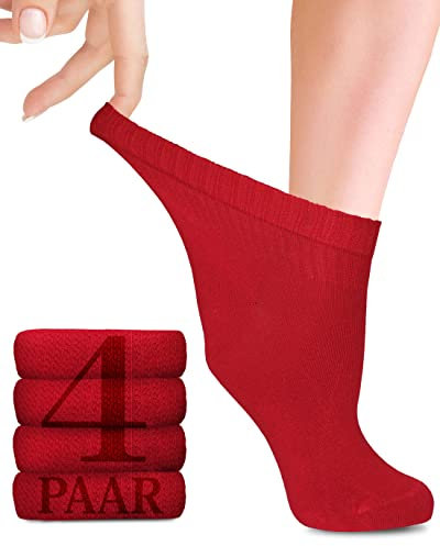Chaussettes Diabétiques pour Femmes avec Lycra, 4 Paires, Chaussettes en Bambou Mi-hautes, Fines et sans Couture pour le Quotidien, Tailles 35-38 et 39-42 avec 18 Couleurs (35-38, Rot)