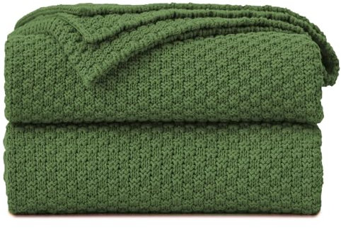 Longhui bedding Olivgrüne, gestrickte Wohndecke für Couch, weich, gemütlich, maschinenwaschbar, aus 100 % Baumwolle, Strickdecken für Sofa, schweres Gewicht von 1,81 kg, 152,4 x 203,2 cm