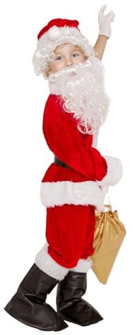 aisacsop Velvet Santa Claus Costume for Kids 9Pcs for Xmas Party