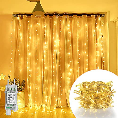 XMTECH LED Lichtervorhang 3x3m Warmweiß,300 LEDs Lichterkette mit einem Stecker, IP44 Wasserdicht Vorhang Licht 8 Leuchtmodi, Weihnachtsdeko Lichterdeko Innen und Außen