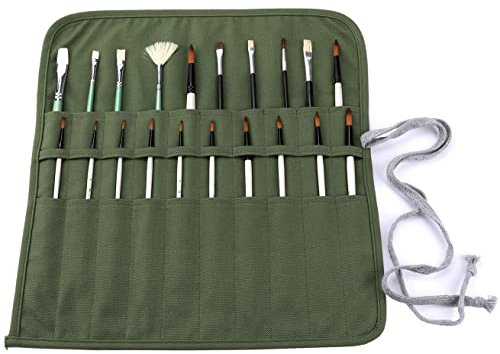 Amoyie Trousse pour Pinceaux de Peinture, Sacs Organiseurs en Tissu, Porte-brosses Pochettes Rouleaux, 20 Poches