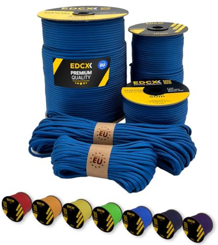 EdcX Paracord 4mm, 35+ Solid Colors (10m, 15m, 30m, 50m, 100m, 300m) | Ideal for Crafting, DIY, Camping, Survival, Outdoor | 100% Nylon Rope 4mm | Tactical Cord 550 Type III (Turquoise, 50 m)
