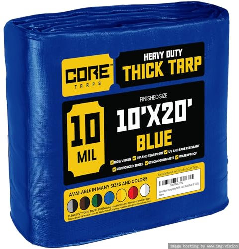 Core Tarps telo impermeabile esterno(190 g/m2|10′ X 20′ | 3m X 6.1m,BLU) 10 Mil Protective Tarpaulin | Tent Cover | Telo con occhielli Resistente ai raggi, UV, antistrappo.